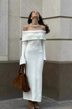 Collared OffShoulder Knit Sweater Dress