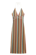 Playful Colorful Knit Holiday Style Halter Neck Maxi Dress