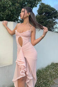 Pink Mesh Bodycon Midi Dress