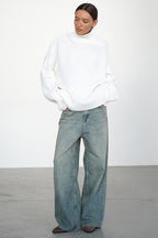 Loose Fit Solid Turtleneck Euro Knit Sweater