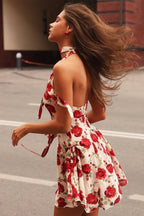 Printed Halter Backless Slim Mini Dress