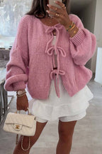 Multi-colored belted loose knit cardigan