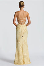 Floral Embellished Slip Gown Prom Dress