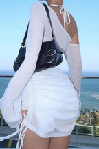 Skew Collar Ruched Mini Dress