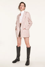 Indian Red Flap Pocket Striped Blazer