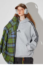 Striped Gray Raglan Sleeve Hoodie