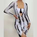 Contrast Mesh tube top ruched midi dress 3 piece swimwear