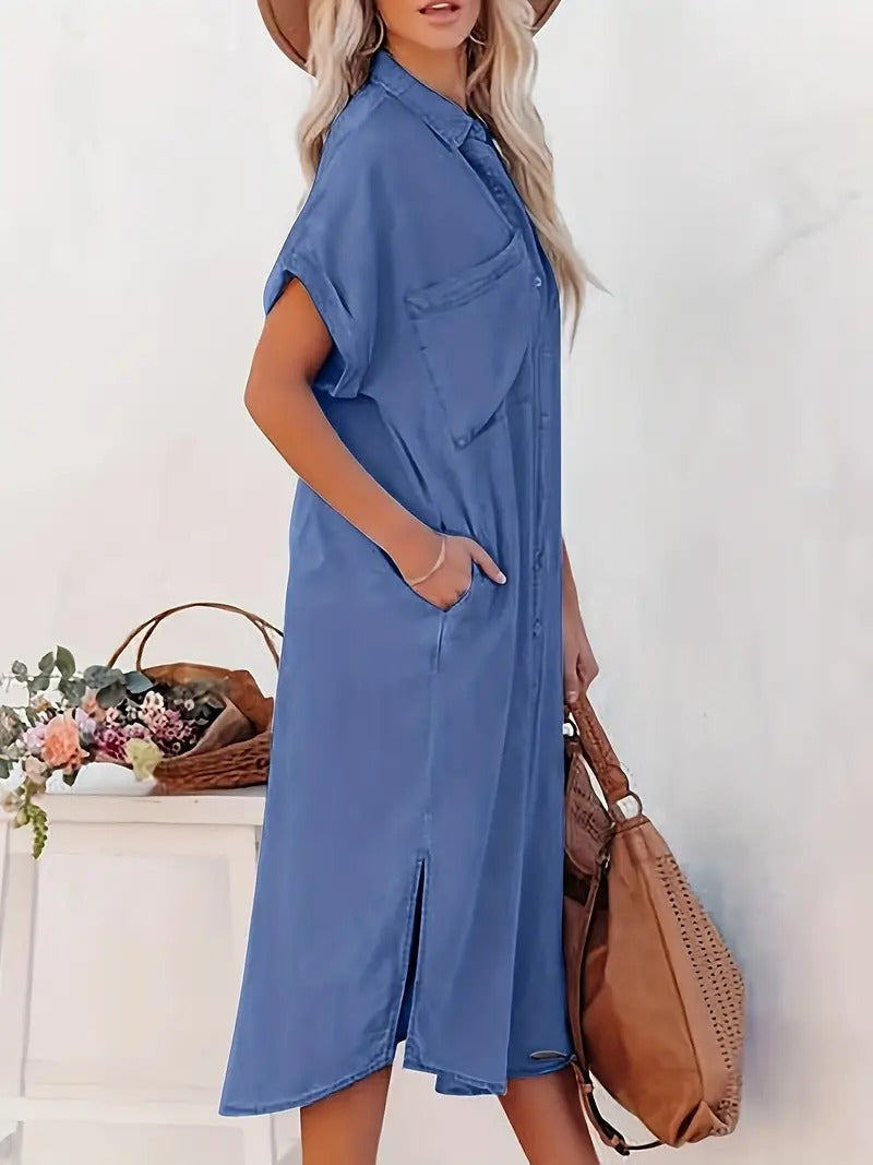 Carina Chic Denim Dress Batwing Sleeves Designer Edit