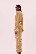 Sexy V Neck Belted Sequin Knit Long Boho Dress