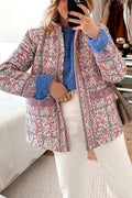 Vintage Paisley Flower Print Button Pocketed Quilted Lightweight Cotton Jacket