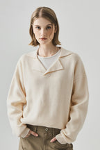 Oversized Lazy V-Neck Long-Sleeve Knit Top
