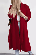 Solid Lapel 3/4 Sleeve Slit Cardigan