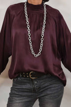 SATIN BLOUSE WITH EGGPLANT COLLAR