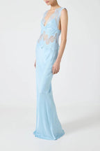 Effortless Elegance Satin Sheer Lace Patchwork V-neck Drape Maxi Dress