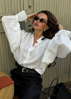 Averine - White Button-Up Shirt with Statement Balloon Sleeves