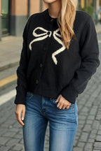 Solid Bow Jacquard Round Cardigan