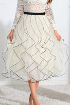 Wave Patchwork Mesh Ruffle Skirt