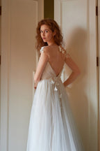 Dreamy Petal V Neck Backless Reception Dress