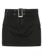 Buckle Belt Denim Trendy Pleated Mini Skirt