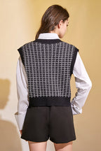Black Knit Plaid V-Neck Sweater Vest