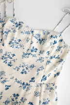 Ivory Floral Print Tie Strap Smocked Detail Mini Dress