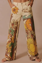 We The Free Playful Doodle Printed Mid Rise Pocket Wide Leg Pant