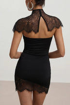 Fashionable Lace Shawl Strapless Slim-fit Lace Hem Mini Dress