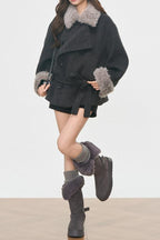 Vintage Fur Collar Fur Cuffs Short Woolen Coat