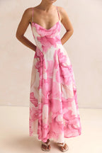 Floral Print Spaghetti Strap Backless Holiday Maxi Dress