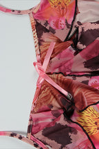 Tie Strapless Ruffled Print Sexy Bodycon Maxi Dress