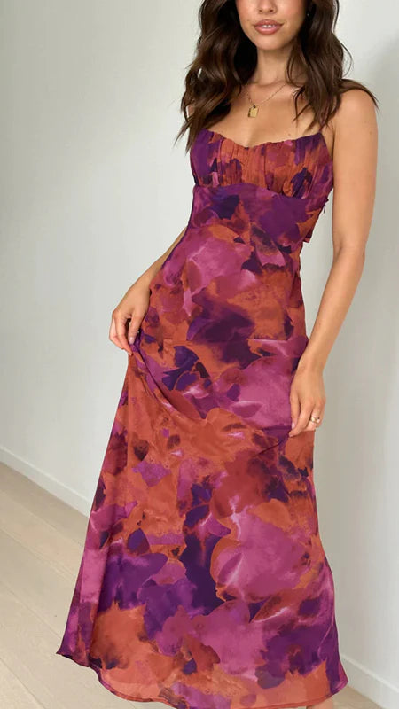 Fashion Tie-dye Backless Suspender Holiday Maxi Dress