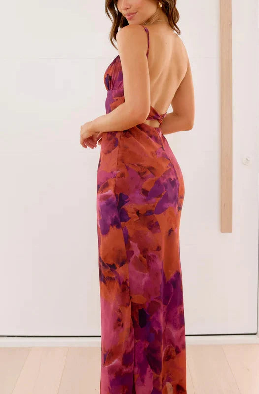 Fashion Tie-dye Backless Suspender Holiday Maxi Dress