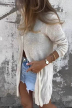V-Neck Single-Breasted Mid-Length Knitted Cardigan