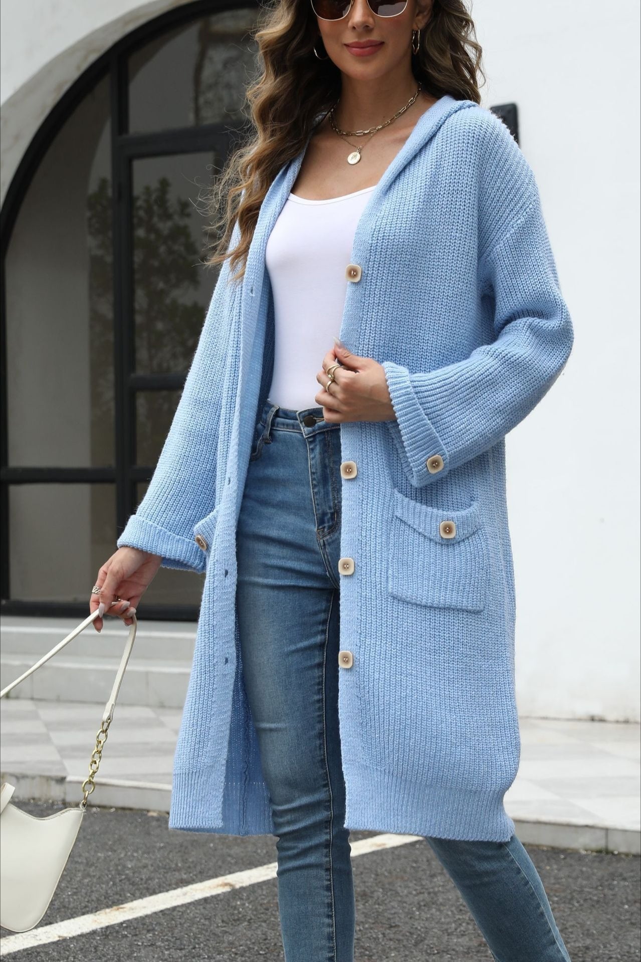 V Neck Solid Color Cardigan