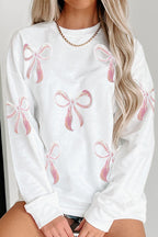 Christmas Sequined Bow Crew Neck Long-sleeved Loose Sweatshirt