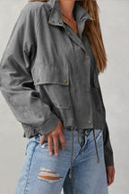 Brushed plaid lapel multi-button two-pocket midi jacket