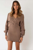 Cable Knit V-Neck Sweater Mini Dress