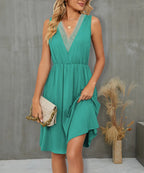 Bianca Effortless Sleeveless V Neck Lace Casual Mini Dress Elevated Occasion Wear