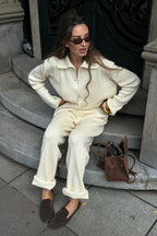 Knit Ribbed Collar Long Sleeve Loose Two Piece Set