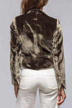 Velvet irregular hem single-button suit jacket