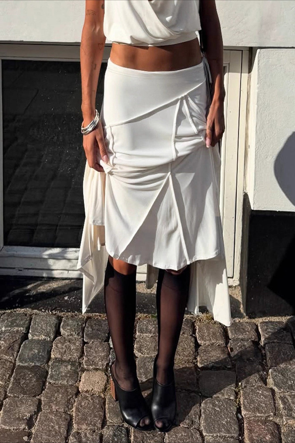 Asymmetric Hem Linen Blend Skirt