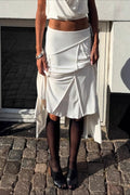 Asymmetric Hem Linen Blend Skirt