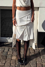 Asymmetric Hem Linen Blend Skirt