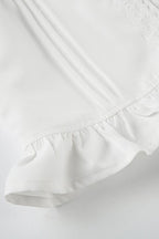 Lace Paneled Ruched Puff Sleeve Tie Blouse