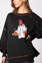 Halloween Ghost Sequined Sweatshirt Embroidered Casual Top