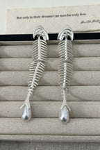 Personalized Fishbone Diamond Pearl Pendant Earrings
