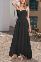 Spaghetti Strap Ruched Waist-Cinched Tiered Maxi Dress