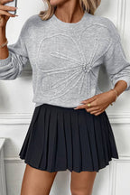 3D Flower Crew Neck Loose Knit Sweater