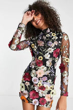 3D Floral Embroidery Bodycon Floral Dress