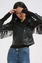 Faux Leather Tassel Biker Jacket